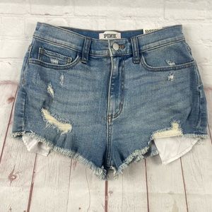 VS Victorias Secret Pink High Waisted Cut Off Jean Denim Shorts